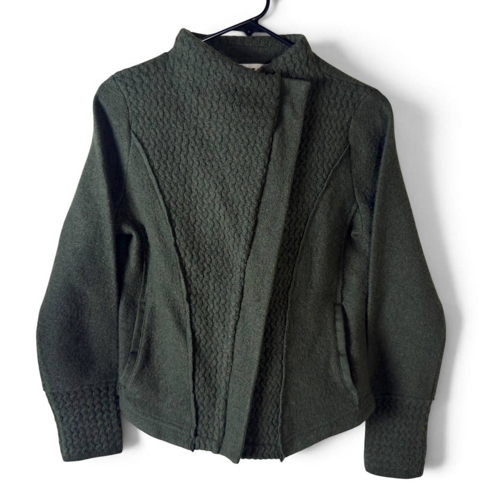 Sparrow Anthropologie Wool Asymmetrical Zip Jacket Green Womens XS Funnel Neck
